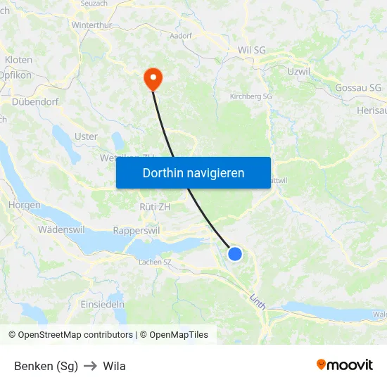 Benken (Sg) to Wila map