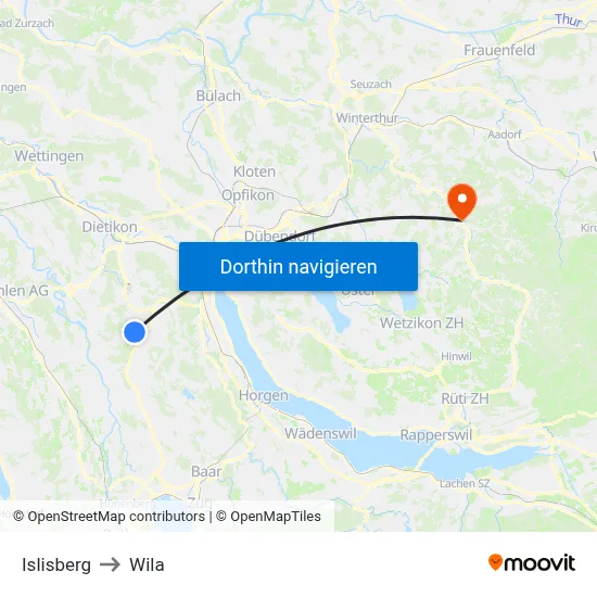 Islisberg to Wila map