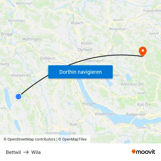 Bettwil to Wila map