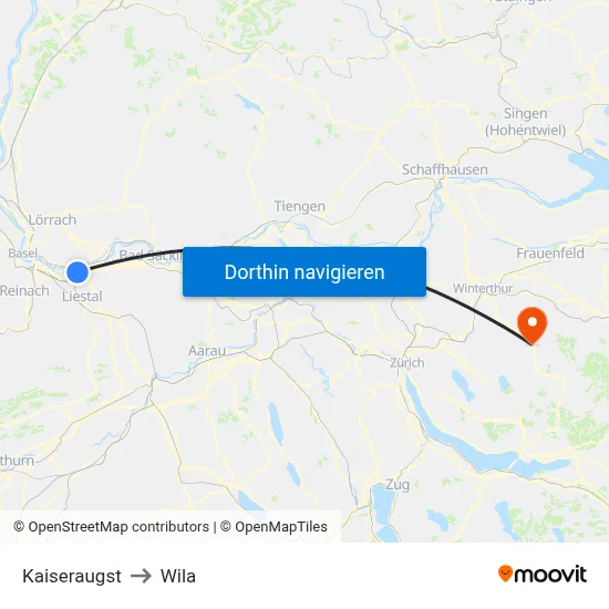 Kaiseraugst to Wila map