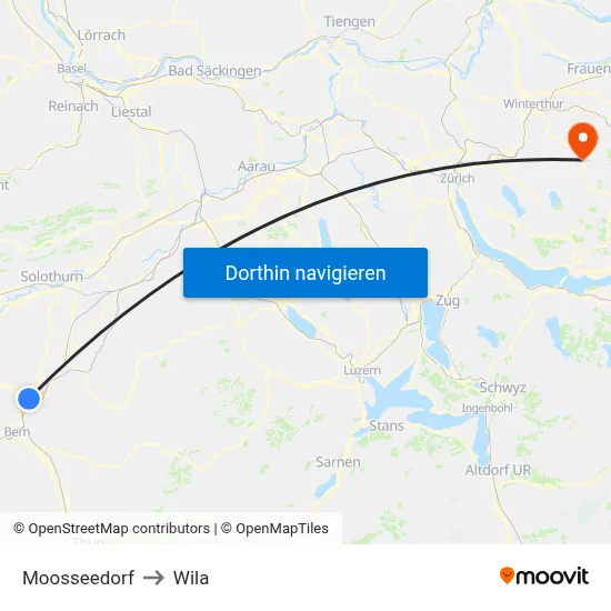Moosseedorf to Wila map