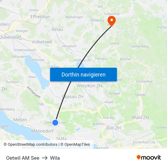 Oetwil AM See to Wila map
