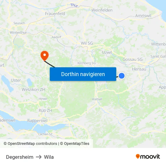 Degersheim to Wila map