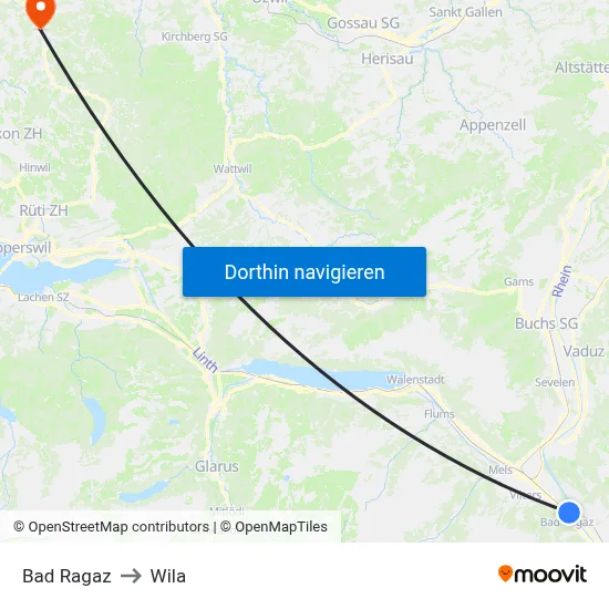Bad Ragaz to Wila map
