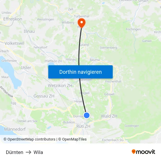 Dürnten to Wila map