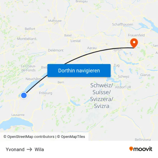 Yvonand to Wila map