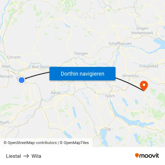 Liestal to Wila map