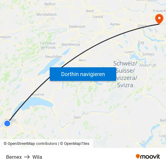 Bernex to Wila map