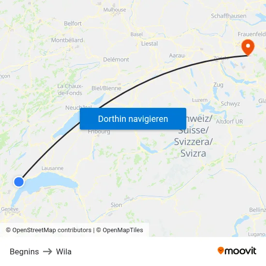Begnins to Wila map