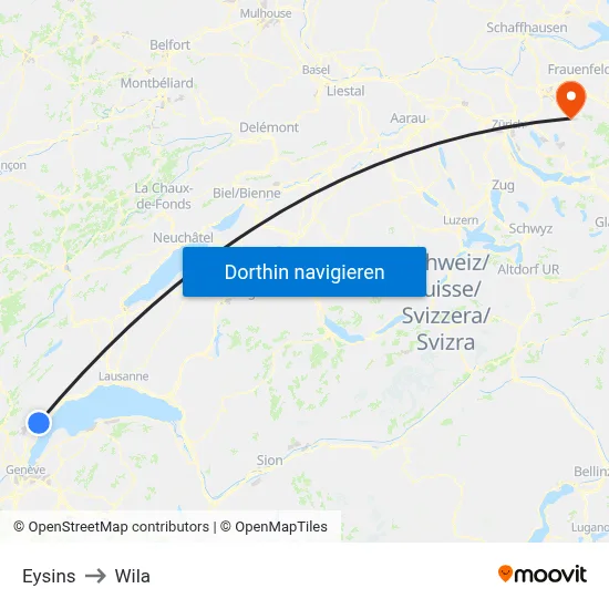 Eysins to Wila map