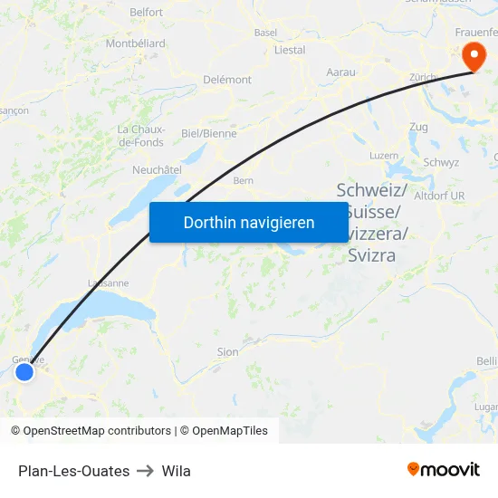 Plan-Les-Ouates to Wila map