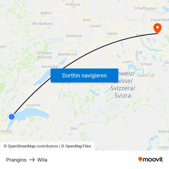 Prangins to Wila map
