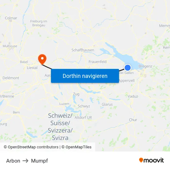 Arbon to Mumpf map
