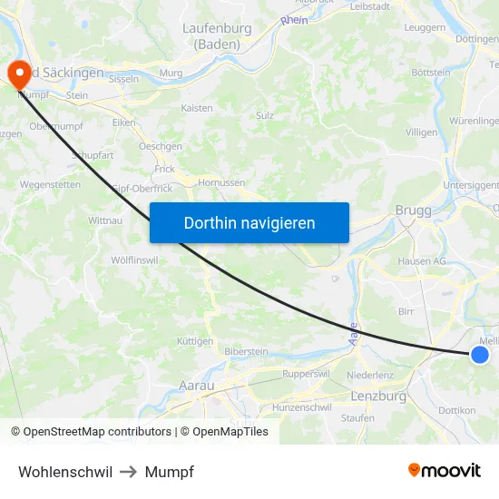 Wohlenschwil to Mumpf map