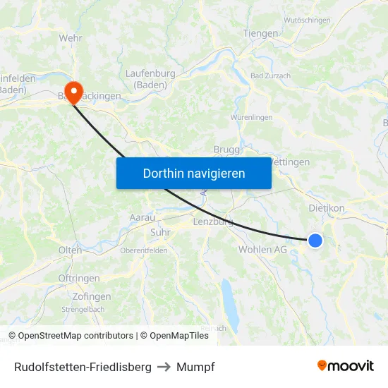 Rudolfstetten-Friedlisberg to Mumpf map