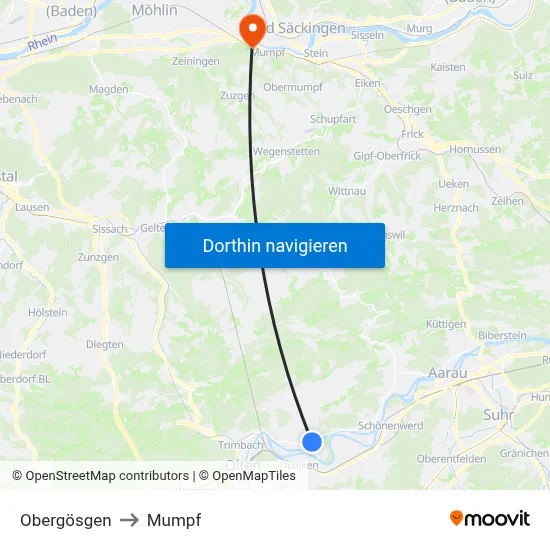 Obergösgen to Mumpf map