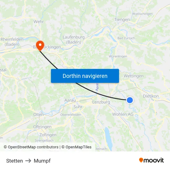 Stetten to Mumpf map