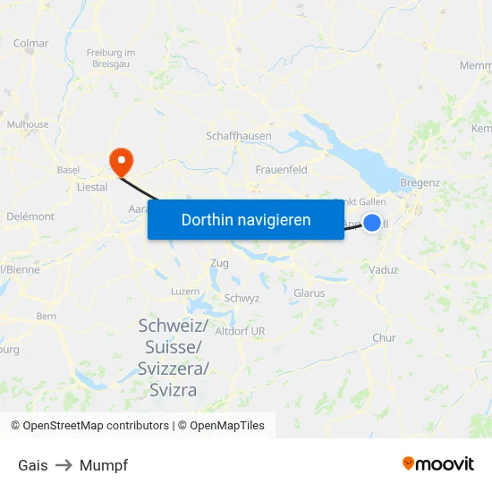 Gais to Mumpf map