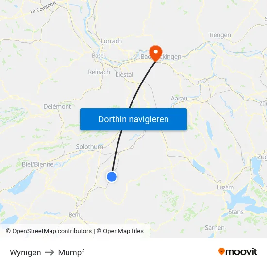 Wynigen to Mumpf map