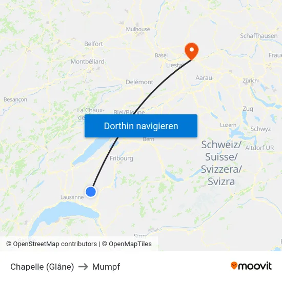 Chapelle (Glâne) to Mumpf map