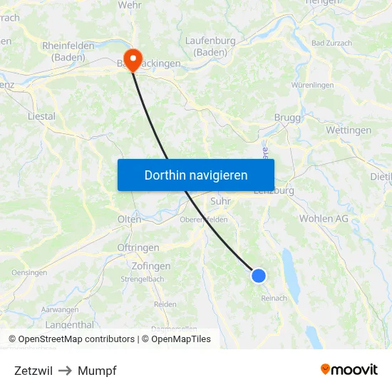 Zetzwil to Mumpf map