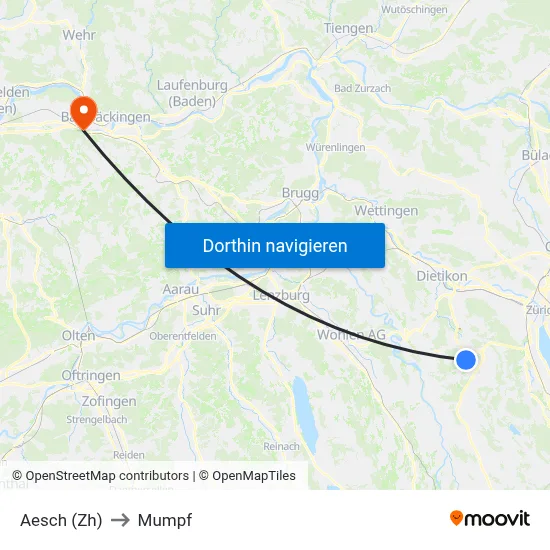 Aesch (Zh) to Mumpf map