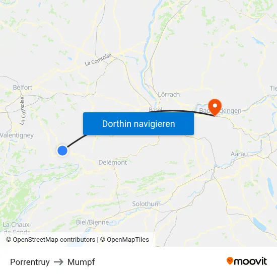 Porrentruy to Mumpf map