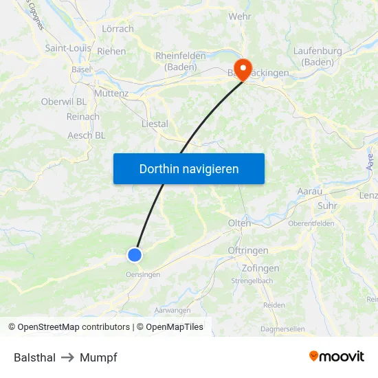Balsthal to Mumpf map