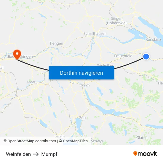 Weinfelden to Mumpf map