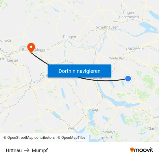 Hittnau to Mumpf map
