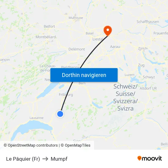Le Pâquier (Fr) to Mumpf map
