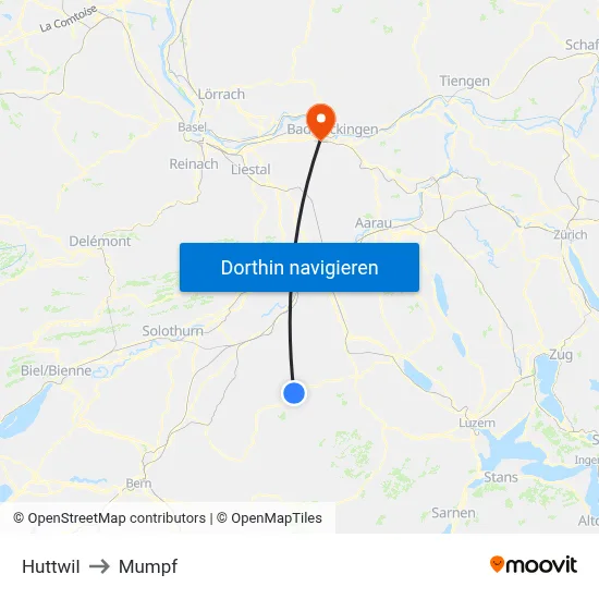 Huttwil to Mumpf map