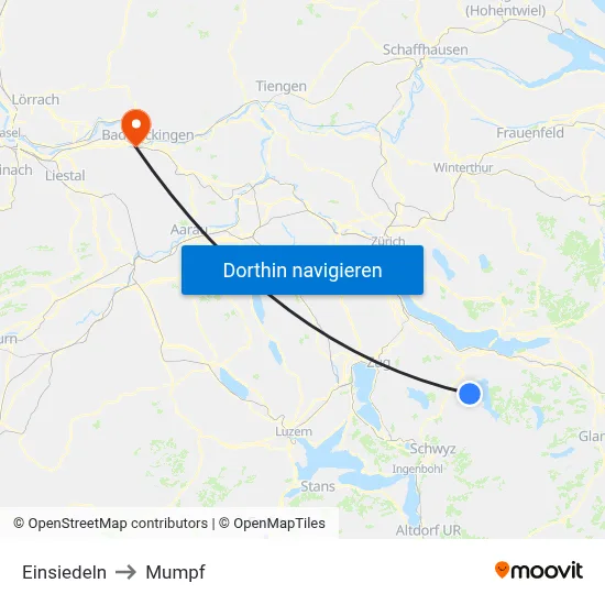 Einsiedeln to Mumpf map