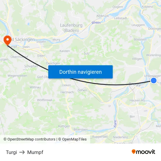Turgi to Mumpf map