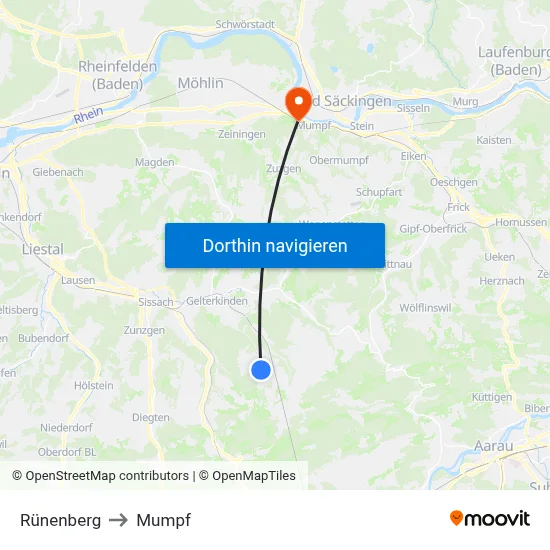 Rünenberg to Mumpf map