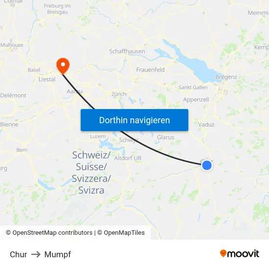 Chur to Mumpf map