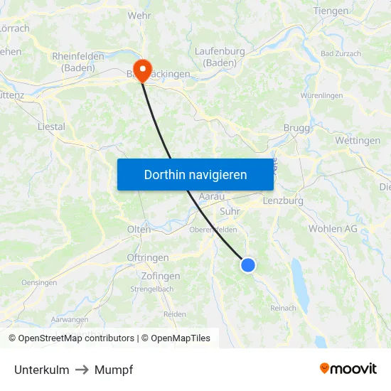 Unterkulm to Mumpf map