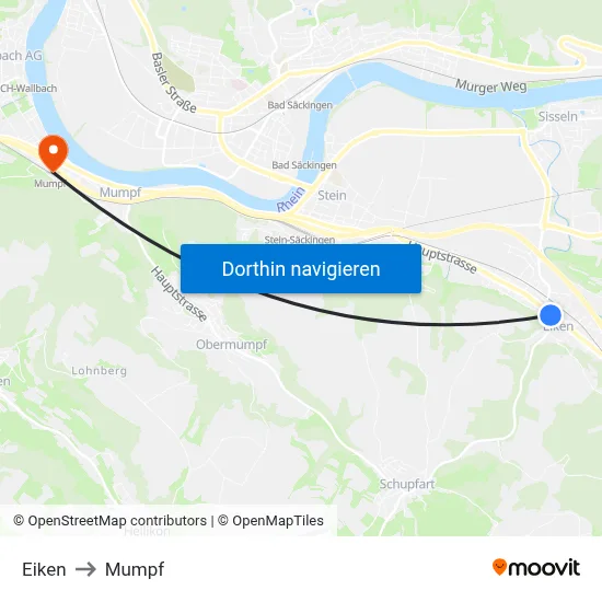 Eiken to Mumpf map