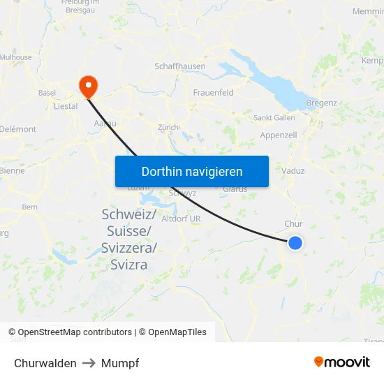 Churwalden to Mumpf map