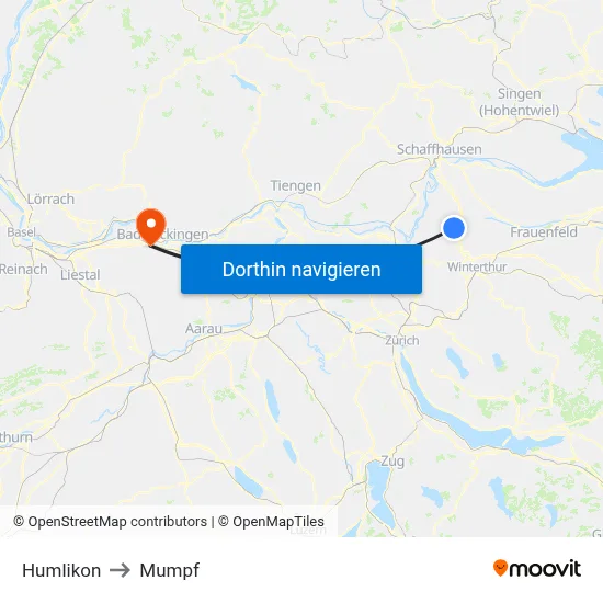 Humlikon to Mumpf map