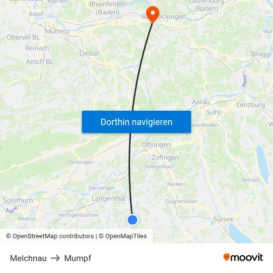 Melchnau to Mumpf map