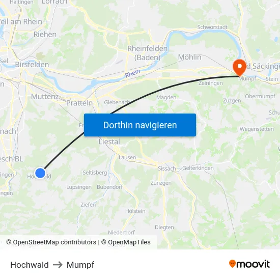 Hochwald to Mumpf map