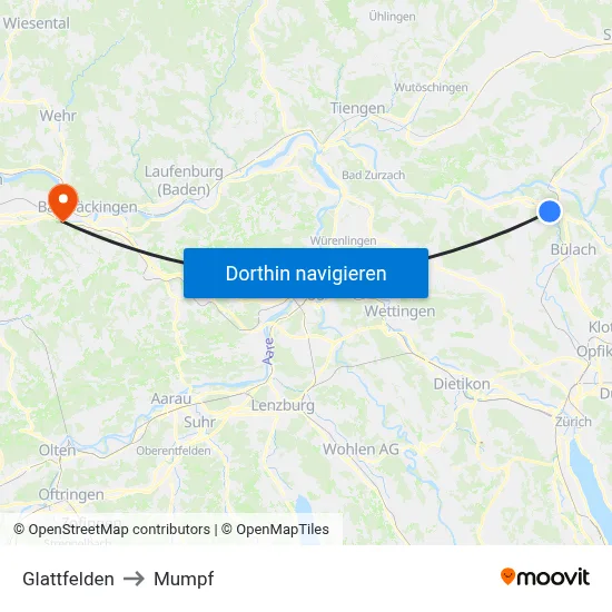 Glattfelden to Mumpf map