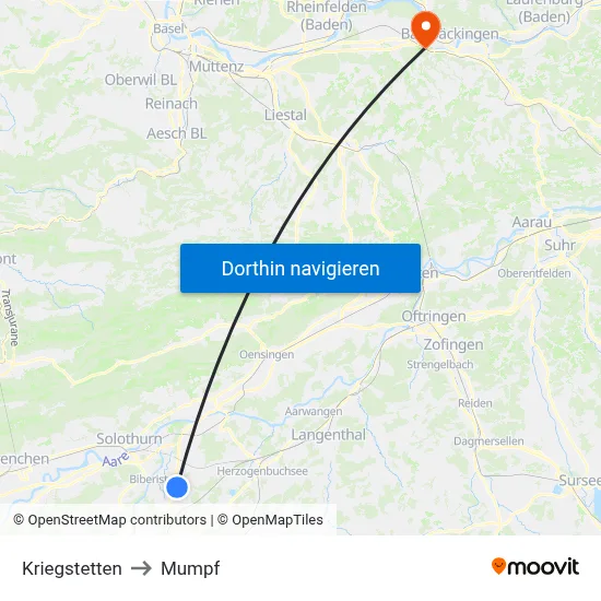 Kriegstetten to Mumpf map