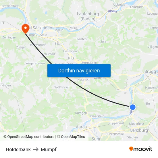 Holderbank to Mumpf map