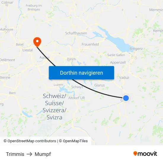 Trimmis to Mumpf map