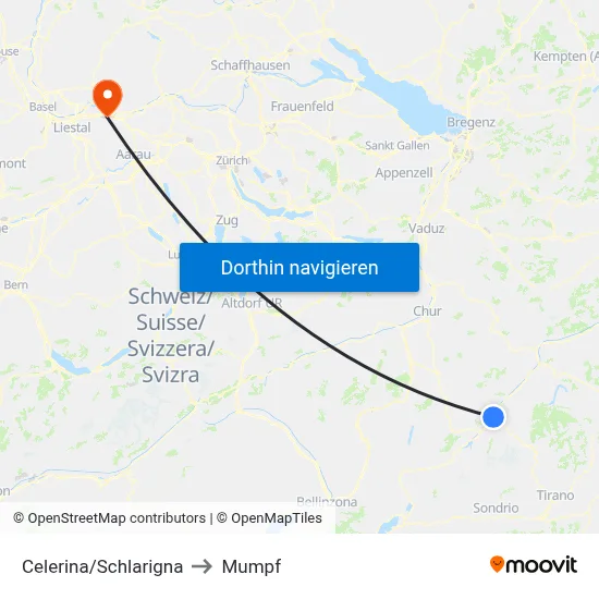 Celerina/Schlarigna to Mumpf map