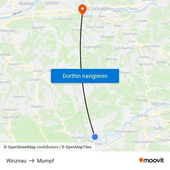 Winznau to Mumpf map