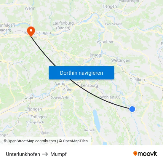 Unterlunkhofen to Mumpf map