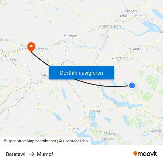 Bäretswil to Mumpf map